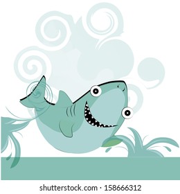 a happy blue shark coming out from the sea