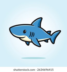 Happy Blue Shark Cute Cartoon Icon Vector Illustration. Isolated background. Flat Cartoon Style