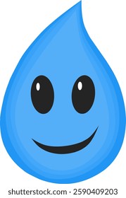 A happy blue water drop with a friendly smile and shiny black eyes. Perfect for eco, hydration, and water-related designs. Simple and modern vector illustration.