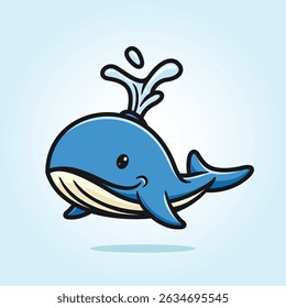 Happy Blue Whale Cute Cartoon Icon Vector Illustration. Isolated background. Flat Cartoon Style