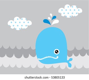 happy blue whale doodle