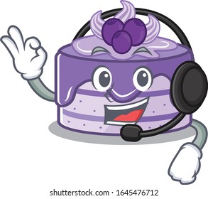 Happy blueberry cake mascot design style wearing headphone