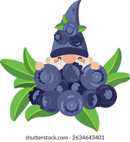 Happy Blueberry Gnome emergindo de um Berry Bush
