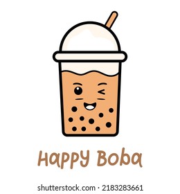 happy boba  cartoon vector illustration doodle style