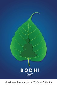 feliz dia bodhi dezembro 8 buddha em verde banyan árvore folha vetor poster