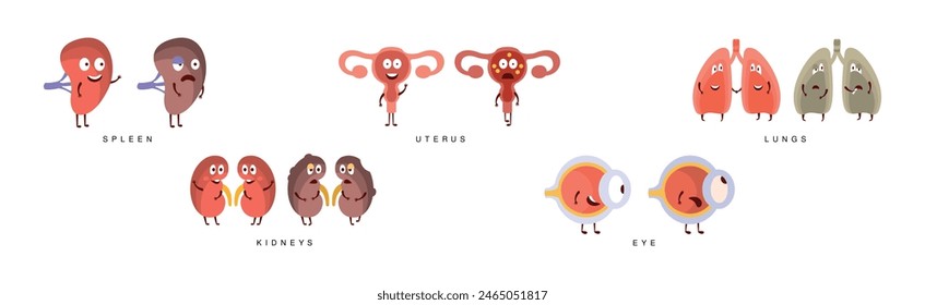 Happy Body Internes Organ mit Vektorgrafik Set