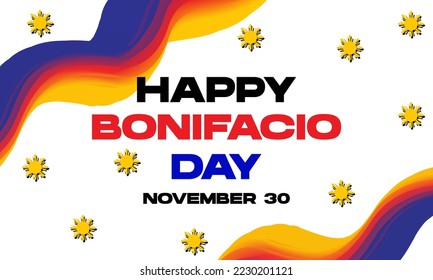 happy bonifacio day with blue reed yellow wavy flag. For Poster, Banner, Card Invitation, Social Media