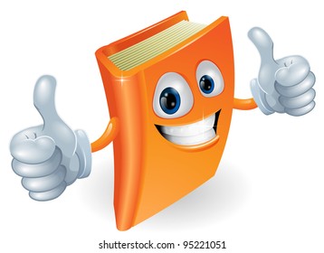 A happy book cartoon character mascot illustration giving a double thumbs up