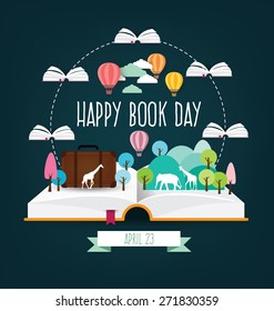 Happy Book Day. Imagination concept vector illustration.