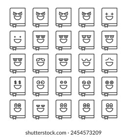 happy book emoticons set vector illustration