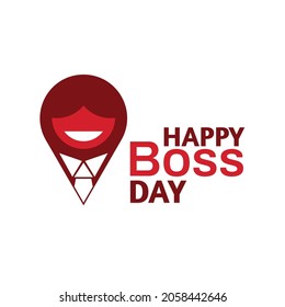 Happy boss day greeting card with face emoticon on white background. Template Design Illustration