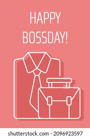 Happy boss day occasion postcard with linear glyph icon. Greeting card with decorative vector design. Simple style poster with creative lineart illustration. Flyer with holiday wish