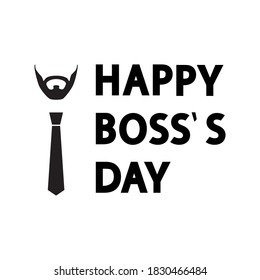 Feliz concepto de vector Día del Jefe, banner, tarjeta, afiche, pegatina. Letras negras con barba y corbata aisladas en blanco.