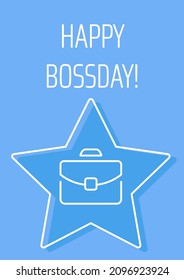 Happy bossday postcard with linear glyph icon. Best boss congratulations. Greeting card with decorative vector design. Simple style poster with creative lineart illustration. Flyer with holiday wish