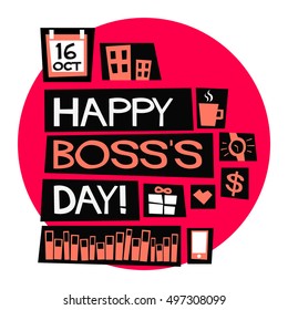 Happy Boss's Day - 16 October (Art in Flat Style Vector Illustration Poster/Card Design)