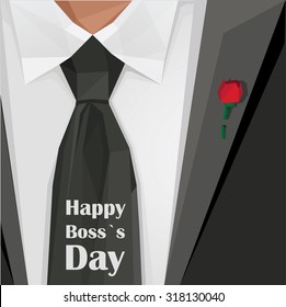Happy Boss`s Day concept vector illustration. Man wearing a black tie and suit with red rose