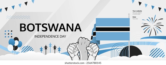 Happy Botswana Independence Day banner in modern style. Wide banner for website, social and more with typography. Illustration for national holiday celebration party