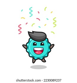happy bottle cap mascot jumping for congratulation with colour confetti , cute style design for t shirt, sticker, logo element