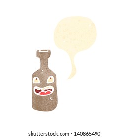 happy bottle with speech bubble retro cartoon