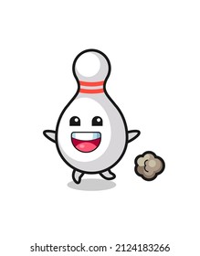 the happy bowling pin cartoon with running pose , cute style design for t shirt, sticker, logo element