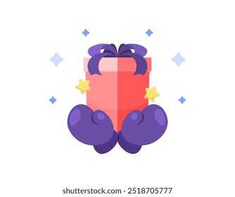 Happy Boxing Day concept. A day commemorated or celebrated after Christmas by giving gifts. Illustration of a gift box with boxing gloves. Commemoration or event. Flat style design. Elements
