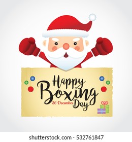 Happy Boxing Day. Cute santa claus wearing boxing gloves with boxing day sale text isolated on white. Vector illustration of boxing day sale. 