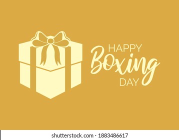 Happy Boxing Day golden background with gold gift box icon vector. Boxing Day sign on a golden festive background. Christmas sale promotion on a gold background vector. Festive discount vector