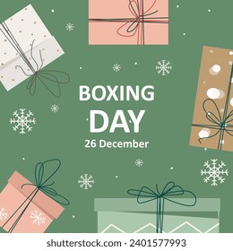 Happy boxing day horizontal vector flat design. Vector illustration