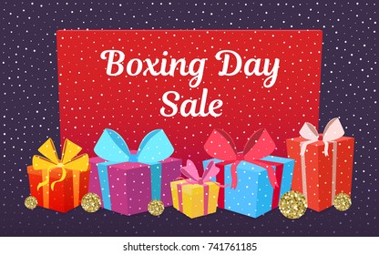 Happy Boxing day sale design with gift boxes. Vector illustration