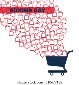 happy boxing day sale. red gift box on cart. text isolated on white  background. vector illustration.
