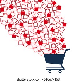 happy boxing day sale. red gift box on cart. isolated on white  background. vector illustration.