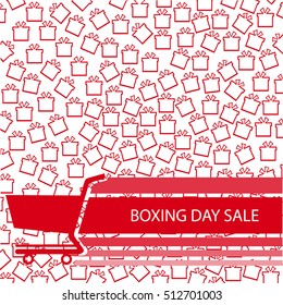 Happy Boxing Day Sale. Red Gift Box On Cart. Text Isolated On White  Background. Vector Illustration.