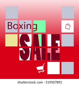 happy boxing day sale. red text  gift box and cart background. vector illustration.
