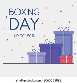 Feliz Día del Boxeo. Un conjunto de regalos multicolores, sobre un fondo claro.