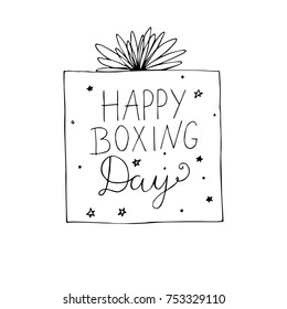 Happy Boxing Day vector doodle outline illustration isolated on white background. 