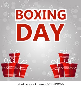 Happy Boxing day . Vector illustration for posters, ads , postcards, web design. Gifts on snowy background .