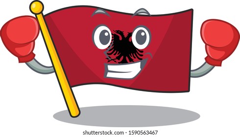 Happy Boxing flag albania Scroll mascot character style