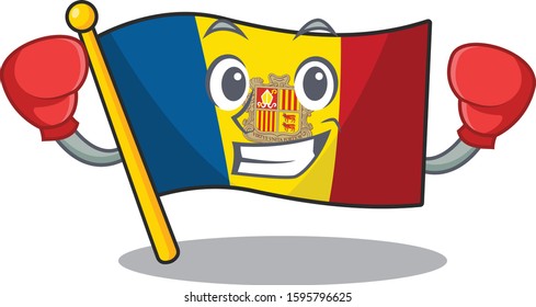 Happy Boxing flag andorra Scroll mascot character style