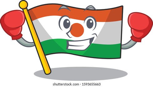 Happy Boxing flag niger Scroll mascot character style