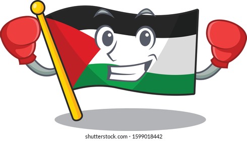 Happy Boxing flag palestine Scroll mascot character style