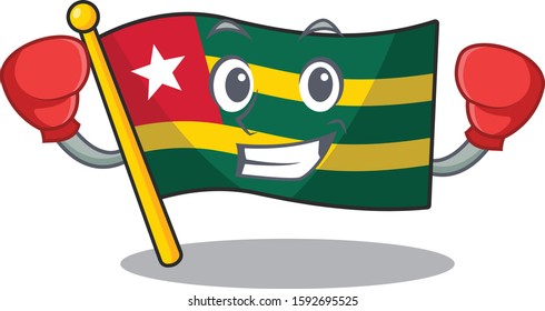 Happy Boxing flag togo Scroll mascot character style