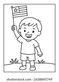 Happy Boy with American Flag Coloring Page – 4th of July Patriotic Activity for Kids
