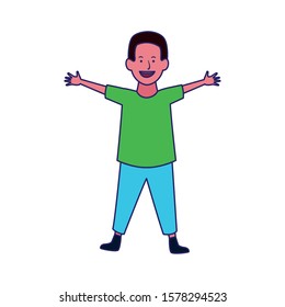 happy boy with arms opened over white background, vector illustration