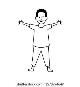 happy boy with arms opened over white background, vector illustration