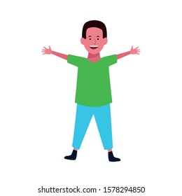 happy boy with arms opened over white background, vector illustration