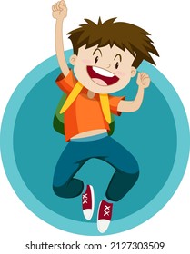 Happy boy with backpack jumping illustration
