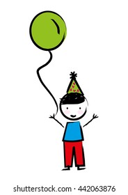 Happy boy with balloon drawn isolated icon design