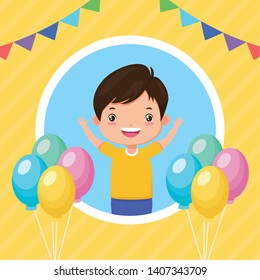 happy boy balloons garland kids zone  vector illustration