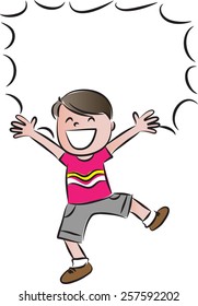 happy boy with blank speech bubble