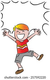 happy boy with blank speech bubble